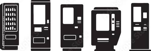 Black Solid Vending Machine Silhouettes Set of Six on White Background