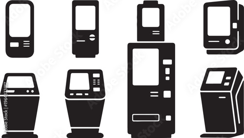 Black Solid Vending Machine Silhouettes Set of Six on White Background