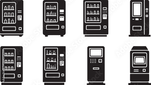 Black Solid Vending Machine Silhouettes Set of Six on White Background
