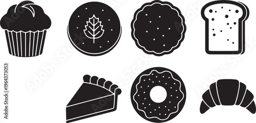 Black Solid Autumn Baked Goods and Pastry Silhouette Icons