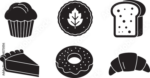 Black Solid Autumn Baked Goods and Pastry Silhouette Icons