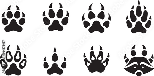 Black Solid Autumn Forest Animal Track Silhouette Icons
