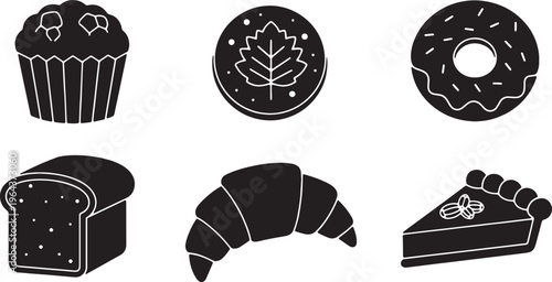 Black Solid Autumn Baked Goods and Pastry Silhouette Icons
