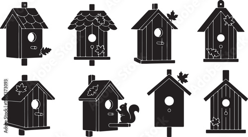 Black Solid Autumn Themed Birdhouse Silhouette Collection