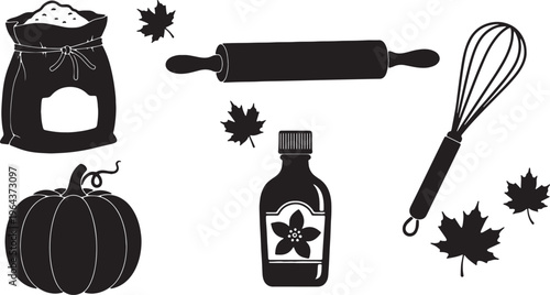 Black Solid Autumn Baking Ingredient and Supply Silhouette Icons