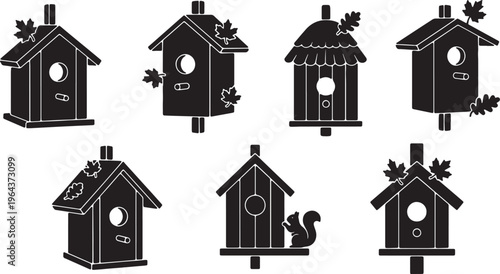 Black Solid Autumn Themed Birdhouse Silhouette Collection