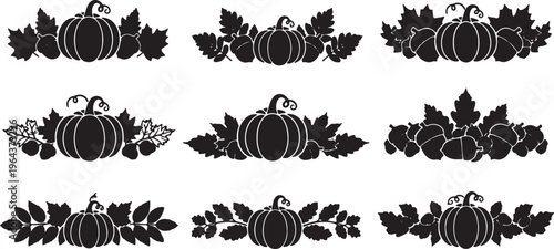 Black Solid Autumn Themed Decorative Divider Line Silhouettes