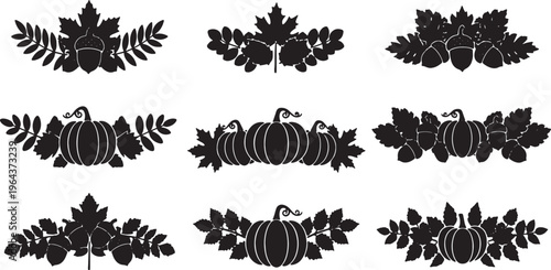 Black Solid Autumn Themed Decorative Divider Line Silhouettes