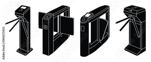 Turnstile vector illustration, tripode and swing barrier gate, security entry control system access