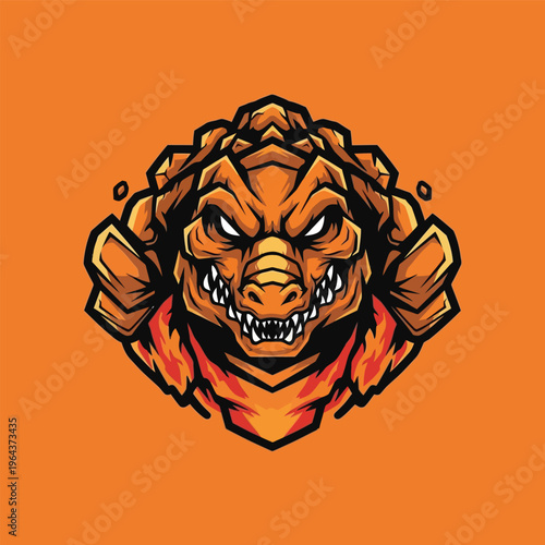 Cartoon angry monster head illustration.