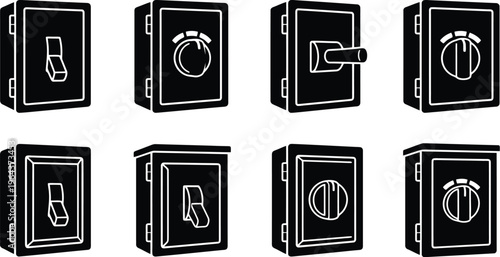 Eight Black and White Icons of Electrical Switches and Rotary Dials vector