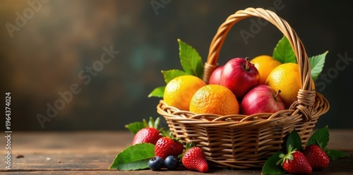 Wallpaper Mural Freshly harvested fruits arranged artfully in a wicker basket, earthy tone, organic produce Torontodigital.ca