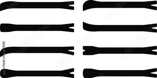 Eight Black Pry Bar and Crowbar Silhouettes with Varied End Designs tool lever