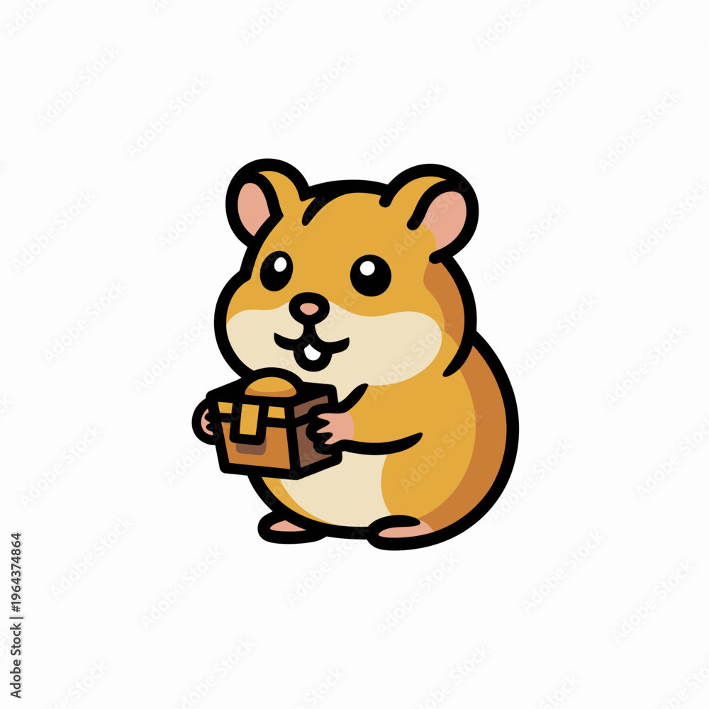 Fototapeta premium Cute Hamster Holding Treasure Chest on White Background