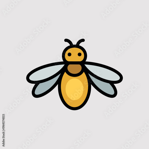Yellow Bee Flying with Grey Wings Isolated on White Background