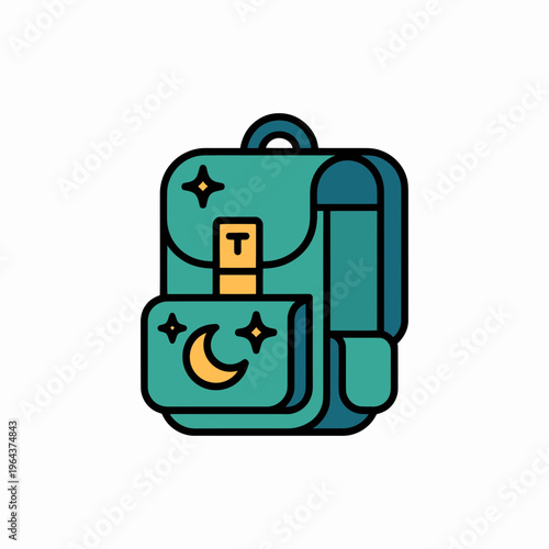 Teal Backpack with Yellow Buckle and Moon Symbol