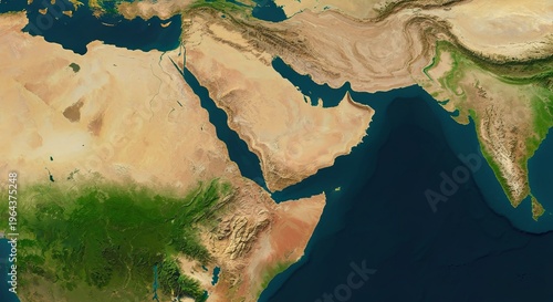 Aerial View of the Middle East Regions Highlighting Diverse Earth Surface and Natural Landscapes