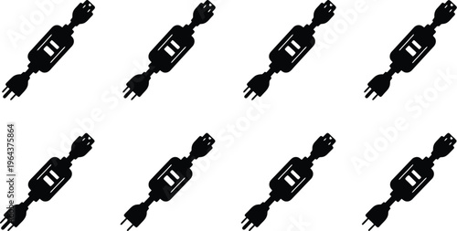 Eight Black Silhouette Illustrations of Electrical Extension Cords with Plugs electrical cord power cable