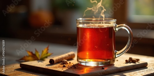 Wallpaper Mural Glass mug with steaming hot mulled cider and cinnamon sprinkle, mulled cider, powder Torontodigital.ca