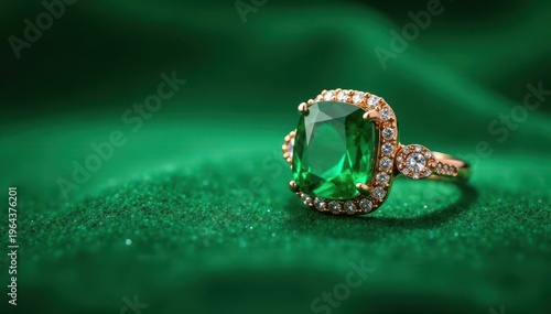 Wallpaper Mural Glittering emerald ring on a rich velvet cloth, decor, sparkle Torontodigital.ca