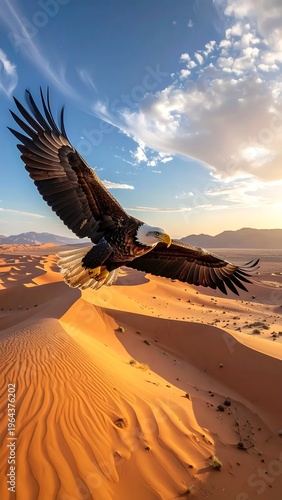 Eagle Soaring Above the Desert - A Majestic Bird in Flight.