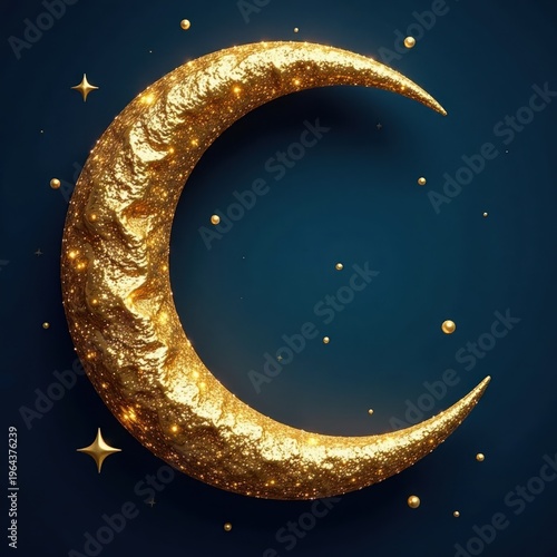Wallpaper Mural Glittering gold accents on a crescent moon with stars, shining, lunar cycle Torontodigital.ca