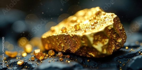 Wallpaper Mural Glittering gold nugget close-up with crystals , nature's riches, mining Torontodigital.ca