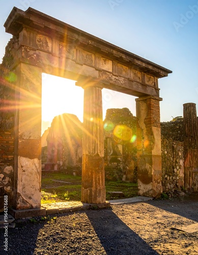 Pompeii Ruins at Sunset - Ancient Roman Architecture and History.