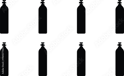 Eight Black Silhouettes of Gas Cylinders on a White Background propane tank oxygen tank