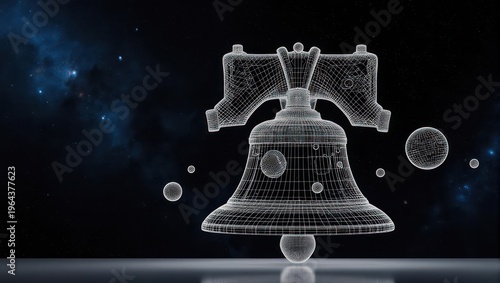 Wireframe Liberty Bell, space backdrop