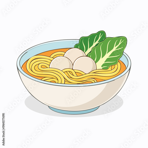 Delicious Noodle Soup with Meatballs and Greens, a Hearty and Flavorful Dish