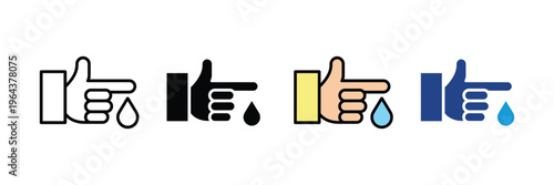 Blood drop from finger for glucose level monitoring and diabetes healthcare diagnostic icon set. Medical blood test symbol. Vector Illustration.
