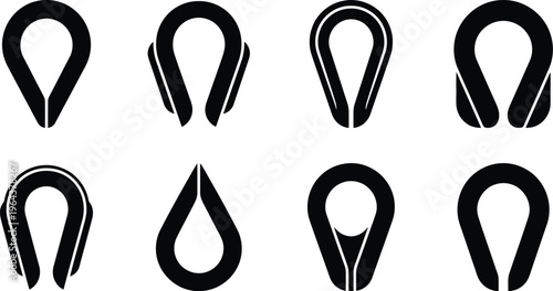 Eight Black Silhouettes Of Rope Thimbles In Various Styles cable hardware