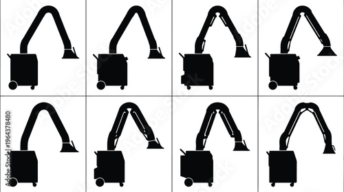 Eight Silhouettes of a Mobile Extraction Arm with Different Positions fume extractor dust collector
