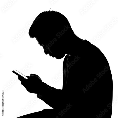 person addicted to mobile phone, silhouette of man using smartphone