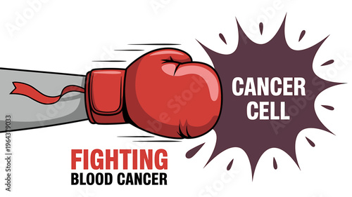 Red boxing glove punching cancer cell fighting blood cancer