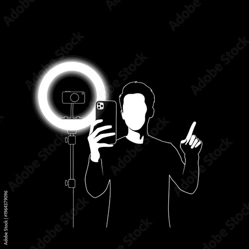 influencer recording video with smartphone and ring light