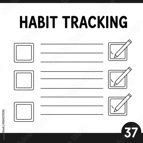 Habit tracker checklist with checkboxes and lines for notes