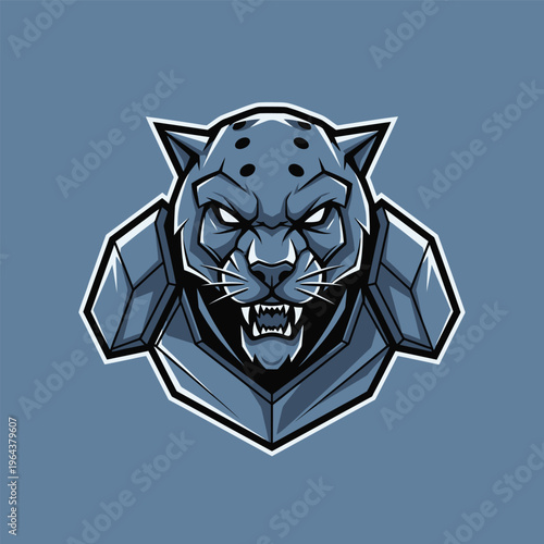 Gray robotic panther head logo.
