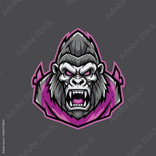 Gorilla Cartoon Angry Face Closeup Portrait.