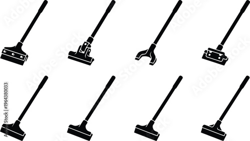 Set of Black Scraper Tool Silhouettes on White Background cleaning scraping
