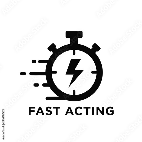 Illustration of vector fast acting logo with lightning bolt and stopwatch
