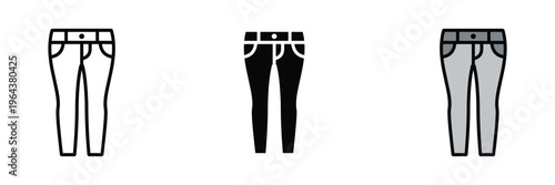 Slim fit trousers for women fashion and apparel clothing icon set. Casual skinny pants and leggings style symbol. Vector Illustration.