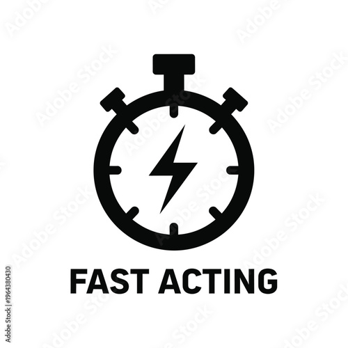 Illustration of vector fast acting concept with stopwatch and lightning bolt