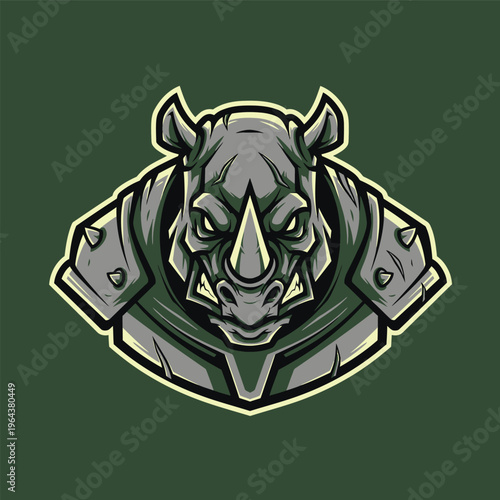 Gray Rhino Head in Armor.