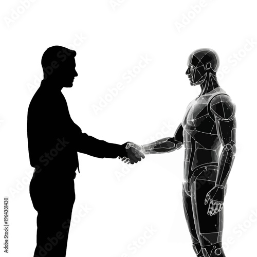 Business handshake between human and cyborg