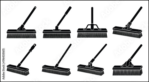 Variety of Black Silhouette Icons for Cleaning Brushes and Brooms floor brush scrub brush