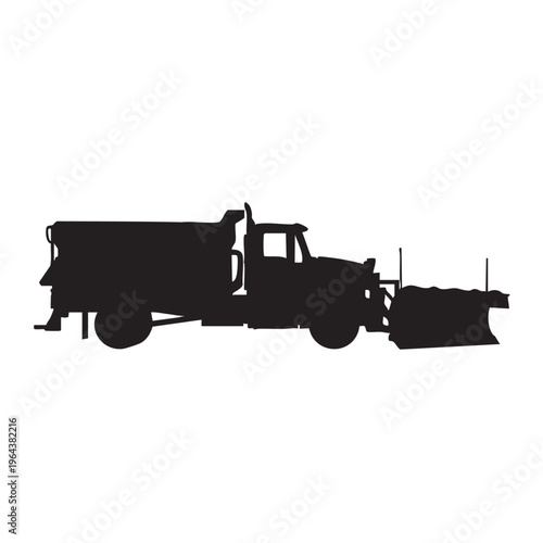 Snow plow truck silhouette heavy-duty vehicle for winter road maintenance isolated on white backgrou