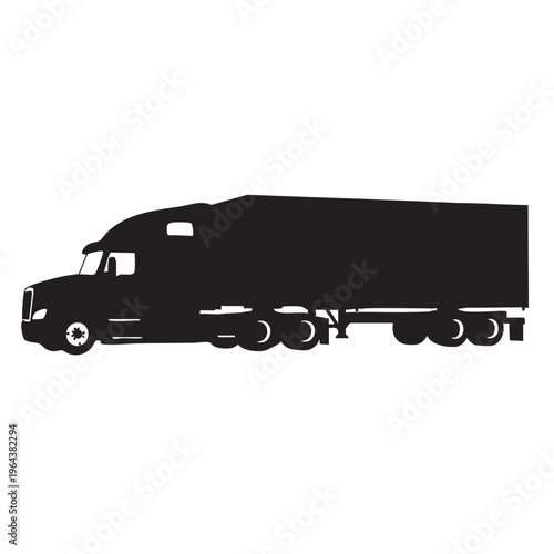 Black silhouette of a semi-trailer truck a modern freight vehicle for logistics and transportation i