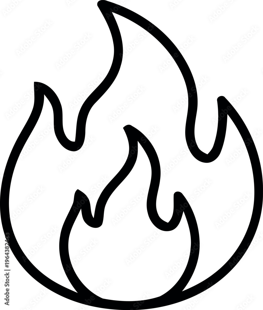 Fototapeta premium A simple line drawing of a stylized flame with three wavy tongues of fire on a white background